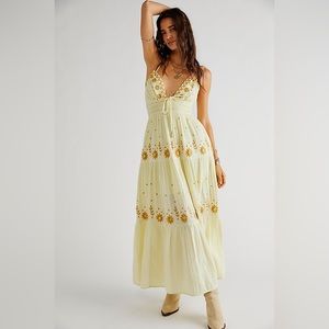 Free People Real Love Embroidered Dress Yellow
